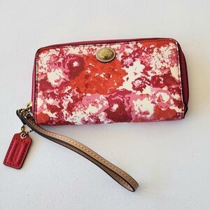 Coach Red Pink Floral Print Wristlet
